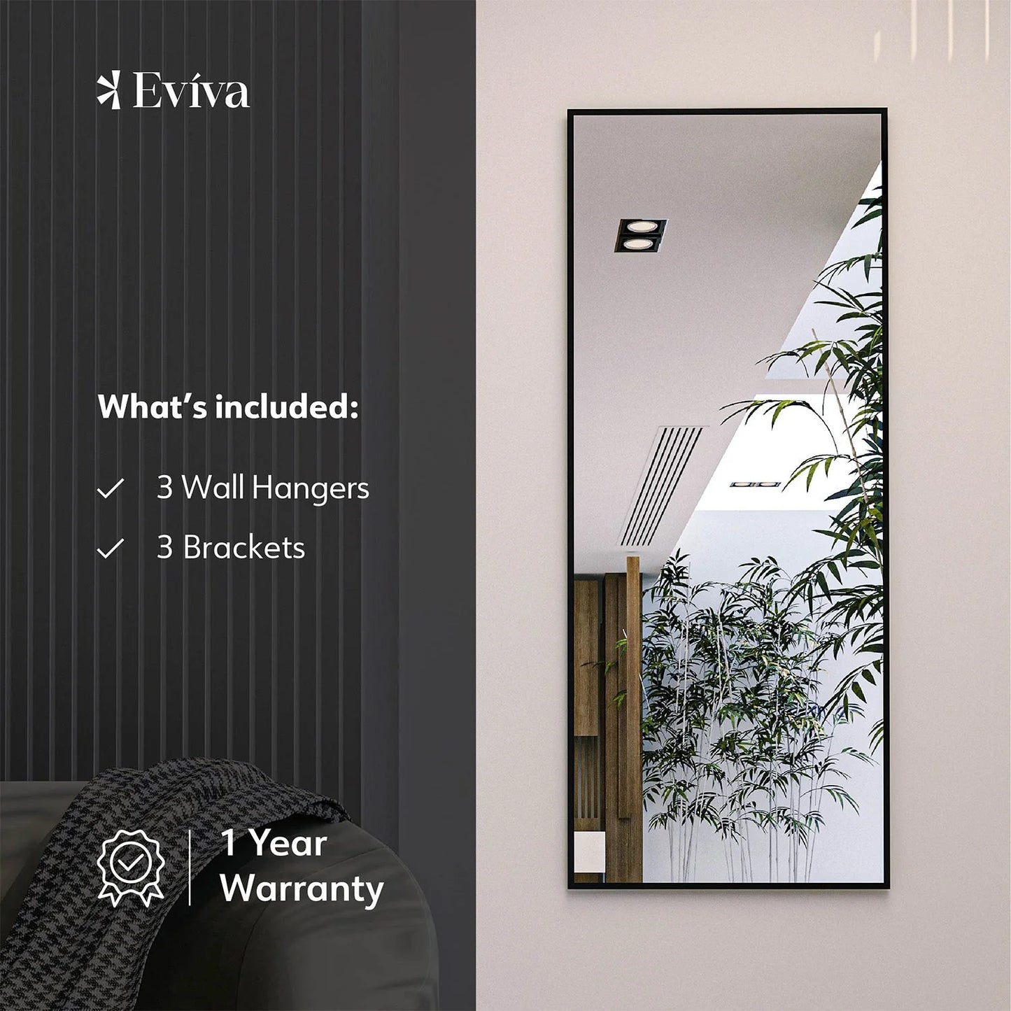 Eviva Black 72"W x 30"H Rectangular Mirror with Black Aluminum Frame