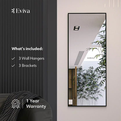 Eviva Black 72"W x 30"H Rectangular Mirror with Black Aluminum Frame