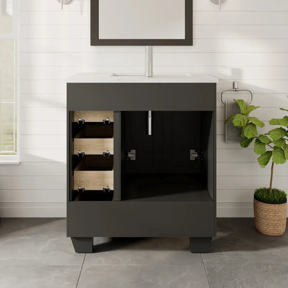 Happy 28"W x 18"D Bathroom Vanity with White Carrara Quartz Countertop and Undermount Porcelain Sink