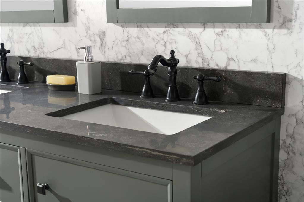 60" Double Sink Vanity Cabinet with Carrara White Marble or Blue Limestone Countertop