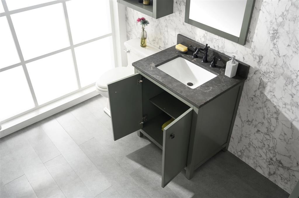 30" Single Sink Vanity Cabinet with Carrara White Marble or Blue Limestone Countertop