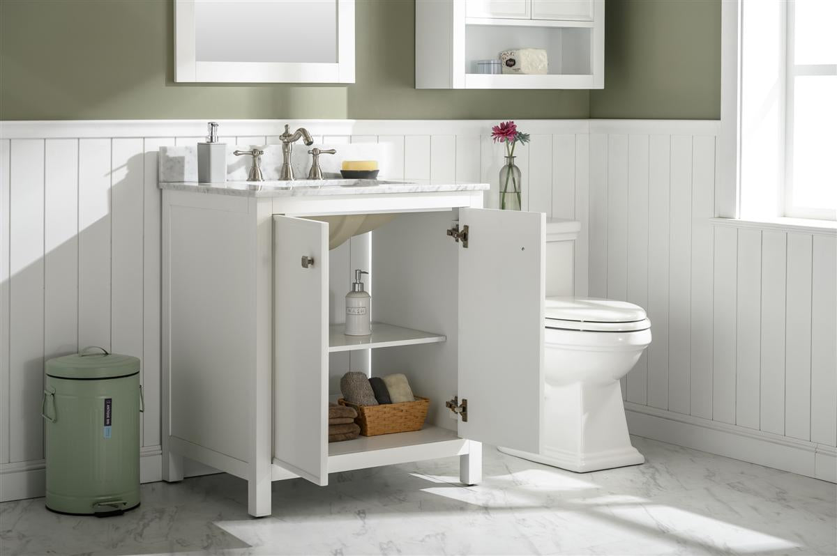 30" Single Sink Vanity Cabinet with Carrara White Marble or Blue Limestone Countertop