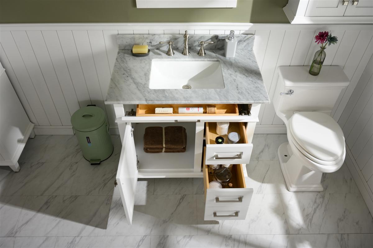 36" Single Sink Vanity Cabinet with Carrara White Marble or Blue Limestone Countertop