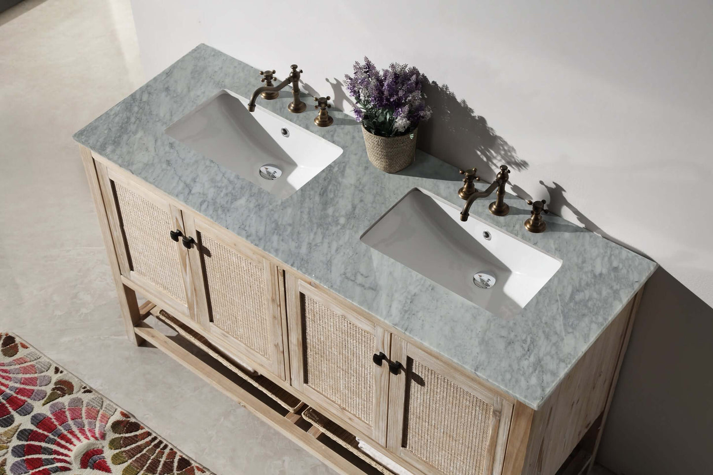 60" Solid Wood Double Sink Vanity with Marble Top