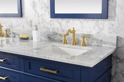 72" Double Sink Vanity Cabinet with Carrara White Marble or Blue Limestone Countertop