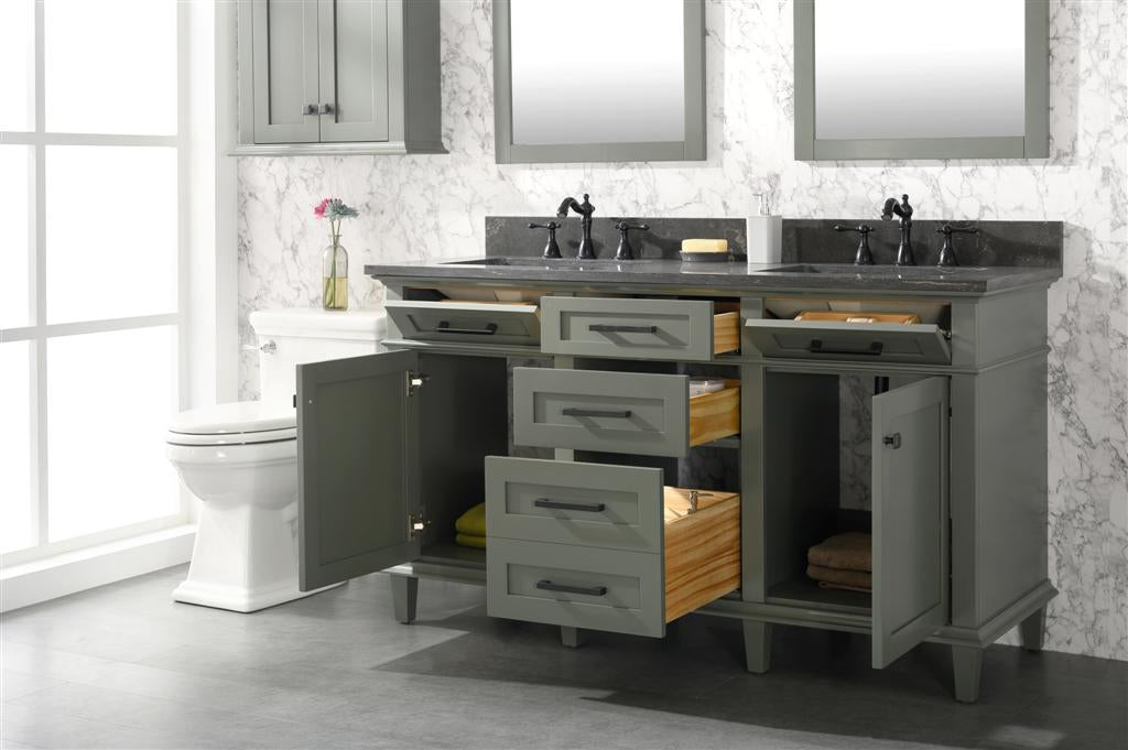 60" Double Sink Vanity Cabinet with Carrara White Marble or Blue Limestone Countertop