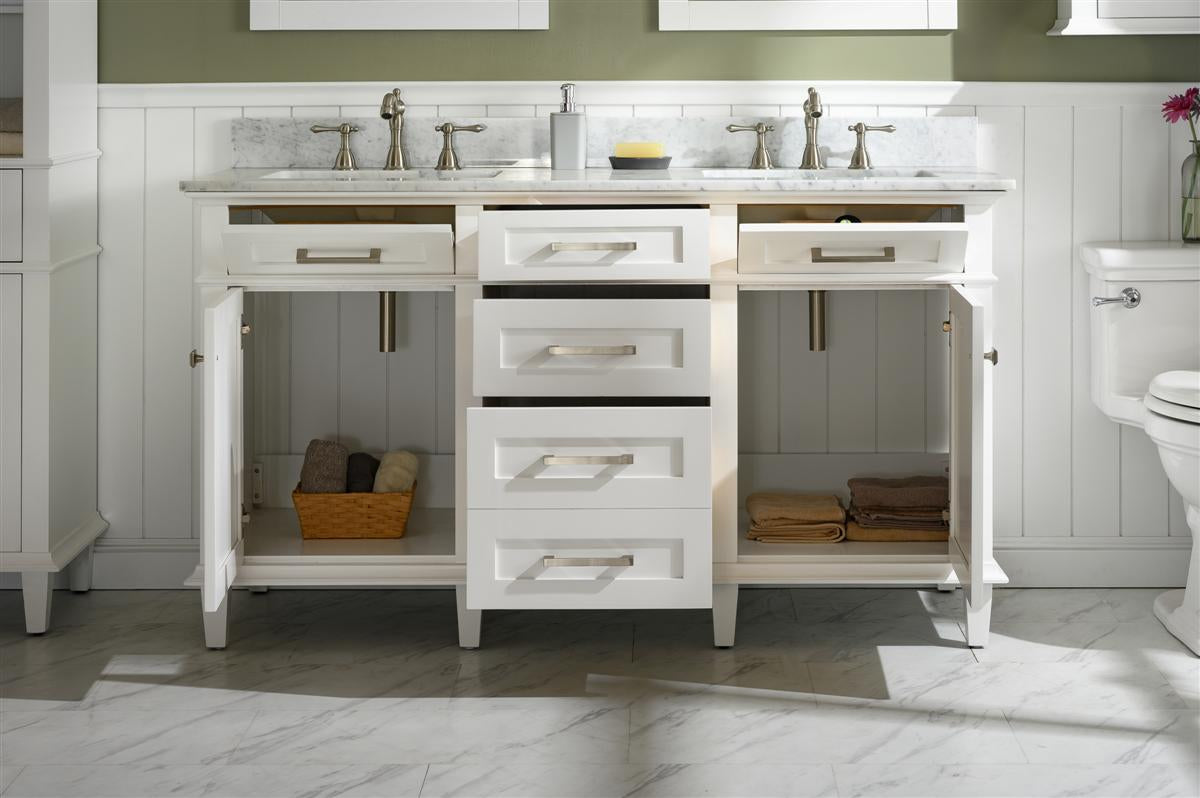 60" Double Sink Vanity Cabinet with Carrara White Marble or Blue Limestone Countertop