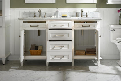 60" Double Sink Vanity Cabinet with Carrara White Marble or Blue Limestone Countertop