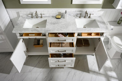 72" Double Sink Vanity Cabinet with Carrara White Marble or Blue Limestone Countertop