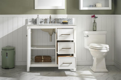 36" Single Sink Vanity Cabinet with Carrara White Marble or Blue Limestone Countertop