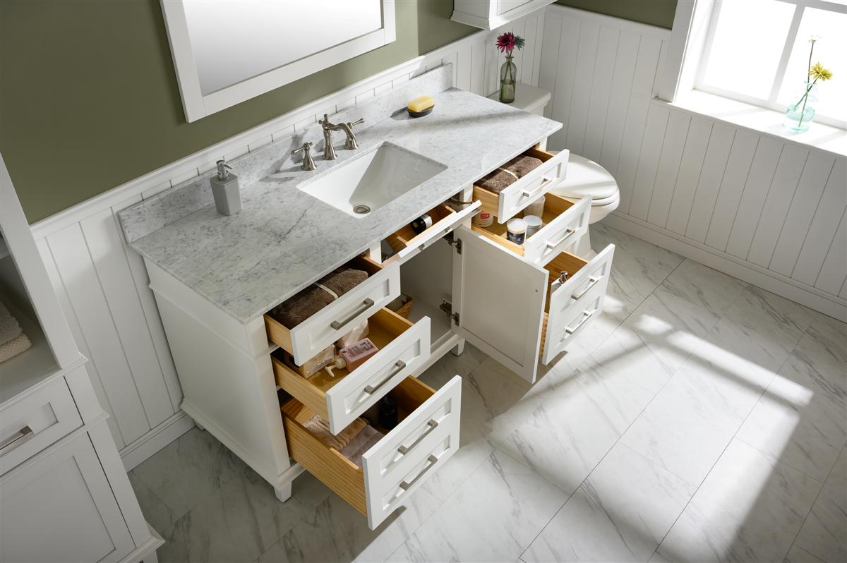 60" Single Sink Vanity Cabinet with Carrara White Marble or Blue Limestone Countertop