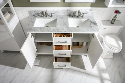 54" Double Sink Vanity Cabinet with Carrara White Marble or Blue Limestone Countertop