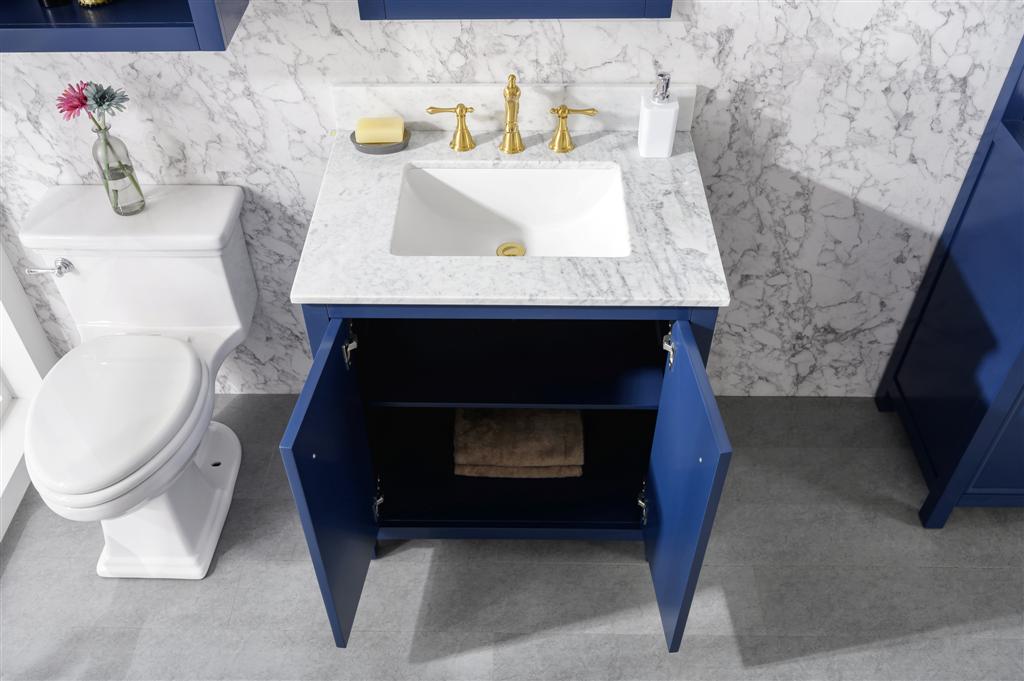 30" Single Sink Vanity Cabinet with Carrara White Marble or Blue Limestone Countertop