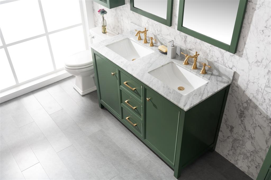 54" Double Sink Vanity Cabinet with Carrara White Marble or Blue Limestone Countertop