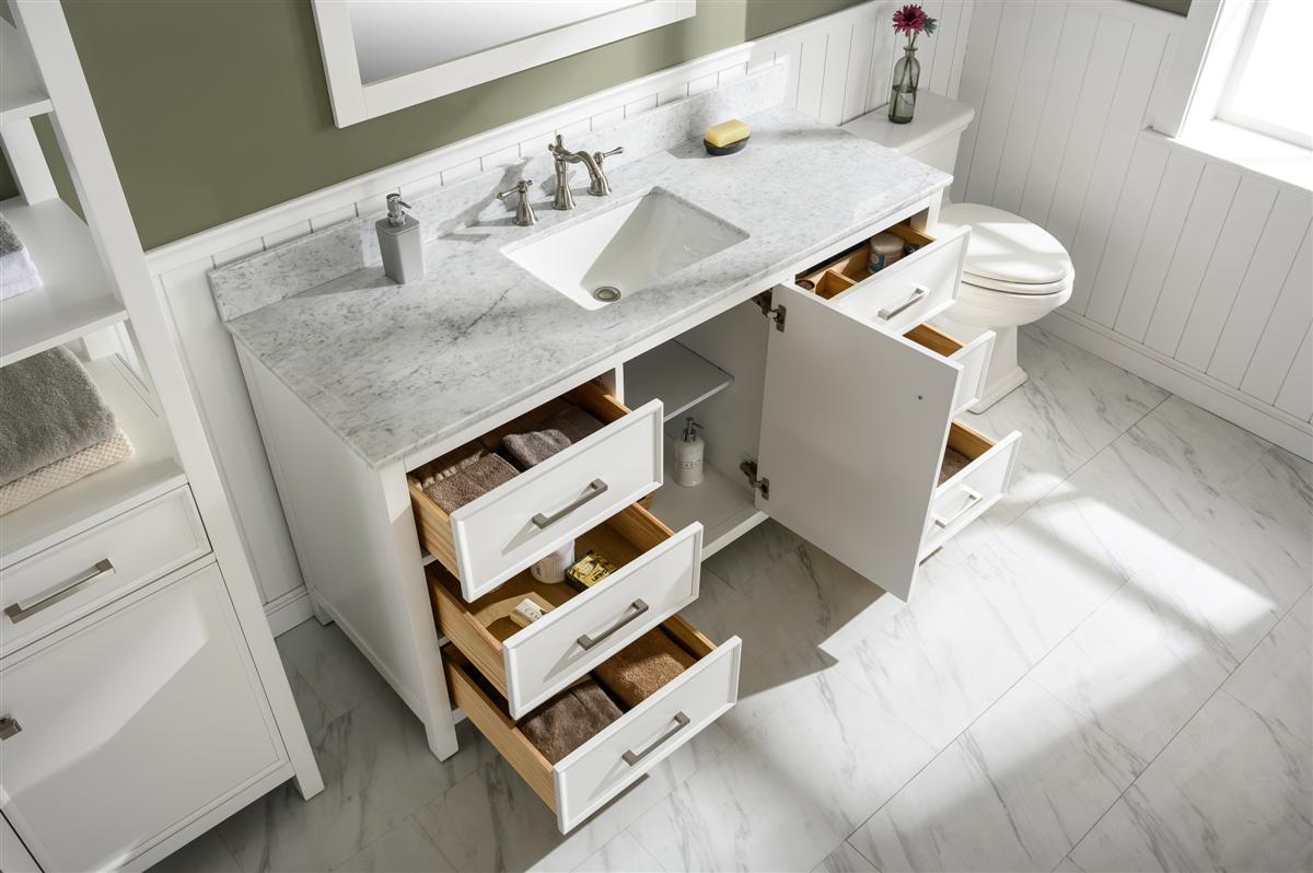 60" Single Sink Vanity Cabinet with Carrara White Marble or Blue Limestone Countertop