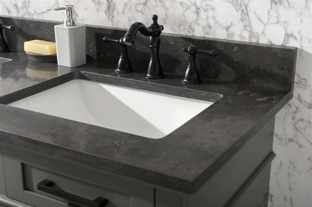 54" Double Sink Vanity Cabinet with Carrara White Marble or Blue Limestone Countertop