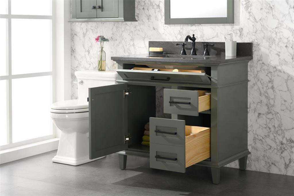 36" Single Sink Vanity Cabinet with Carrara White Marble or Blue Limestone Countertop