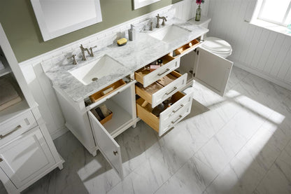 72" Double Sink Vanity Cabinet with Carrara White Marble or Blue Limestone Countertop