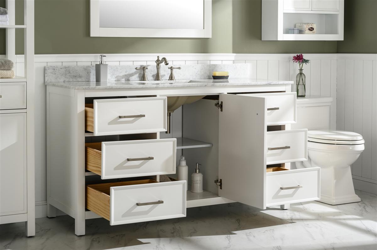 60" Single Sink Vanity Cabinet with Carrara White Marble or Blue Limestone Countertop