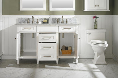 54" Double Sink Vanity Cabinet with Carrara White Marble or Blue Limestone Countertop