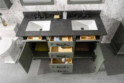 60" Double Sink Vanity Cabinet with Carrara White Marble or Blue Limestone Countertop