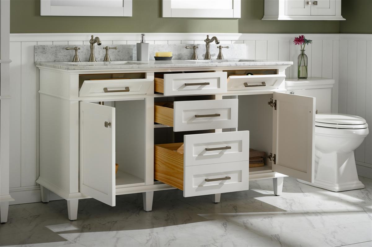 60" Double Sink Vanity Cabinet with Carrara White Marble or Blue Limestone Countertop