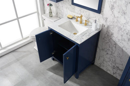 30" Single Sink Vanity Cabinet with Carrara White Marble or Blue Limestone Countertop