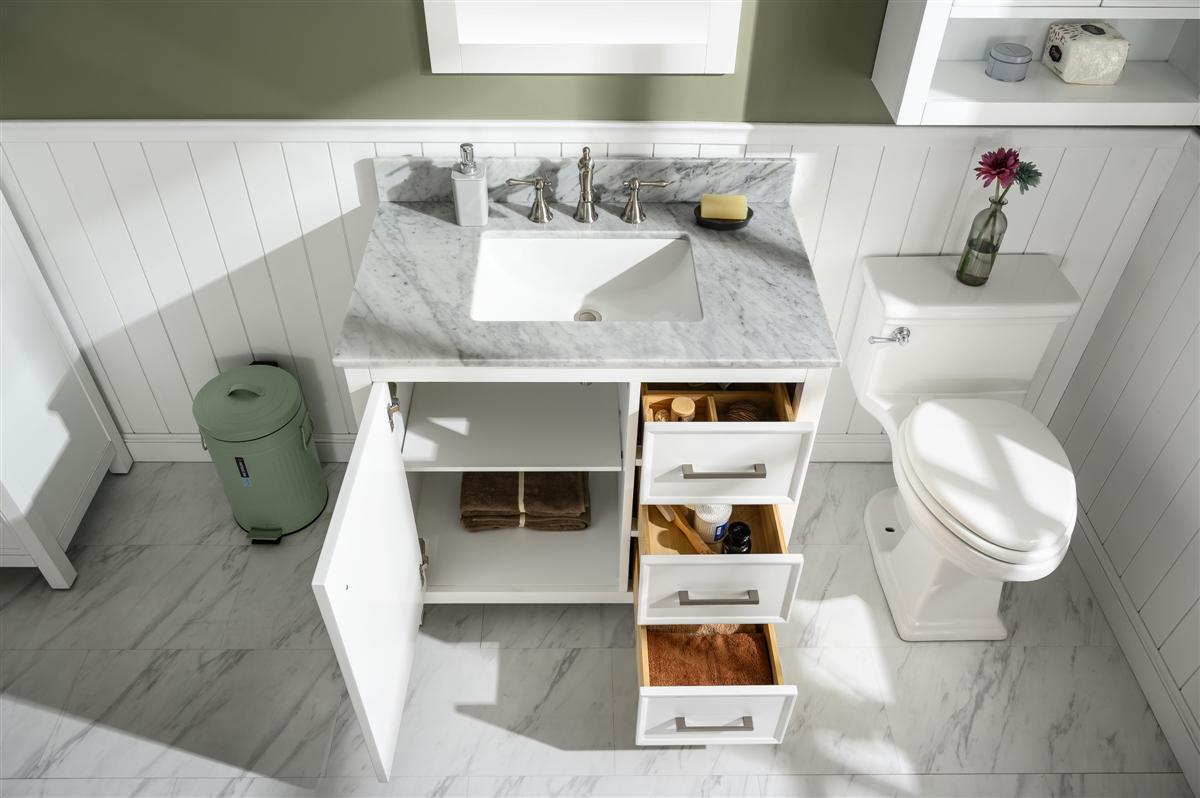 36" Single Sink Vanity Cabinet with Carrara White Marble or Blue Limestone Countertop