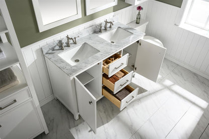 54" Double Sink Vanity Cabinet with Carrara White Marble or Blue Limestone Countertop