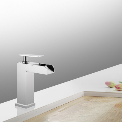 Modern Single Hole Waterfall Faucet with Drain