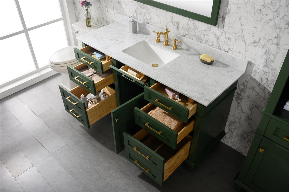 60" Single Sink Vanity Cabinet with Carrara White Marble or Blue Limestone Countertop