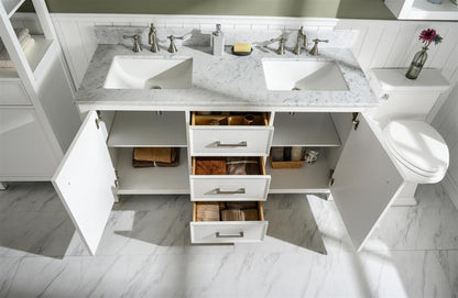 60" Double Sink Vanity Cabinet with Carrara White Marble or Blue Limestone Countertop