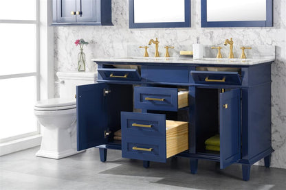 54" Double Sink Vanity Cabinet with Carrara White Marble or Blue Limestone Countertop