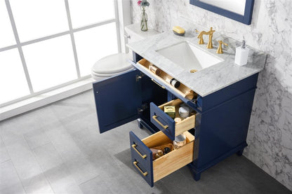 36" Single Sink Vanity Cabinet with Carrara White Marble or Blue Limestone Countertop