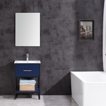 24" Blue Single Sink Freestanding Bathroom Vanity with Black Metal Frame - PVC and Integrated Ceramic